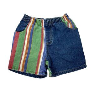 Vintage Pooch & Bobo Striped Denim Shorts 90s Elastic Waist Kids Size 5 Unisex